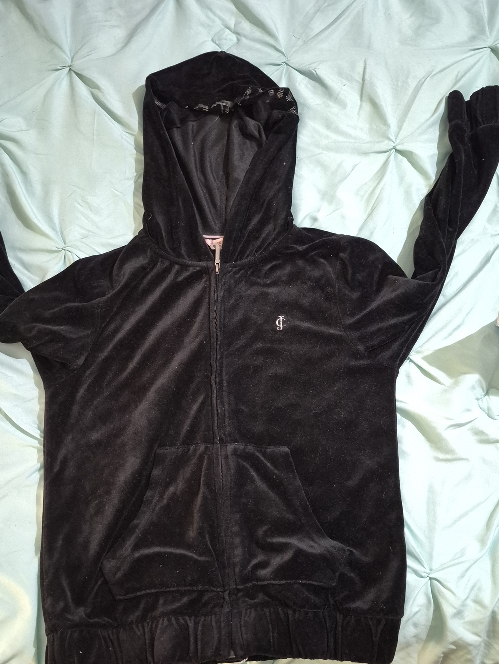 Girls' Black Hooded Zip Front Jacket